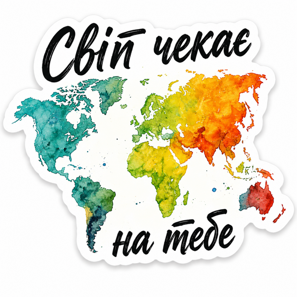 Наклейка «Світ чекає на тебе»